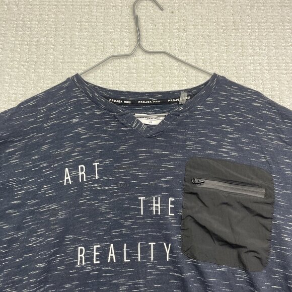 Projek Raw Pocket Tee Logo AOP Shirt Y2K Soft V-neck Men Sz L Navy Blue - Picture 2 of 15